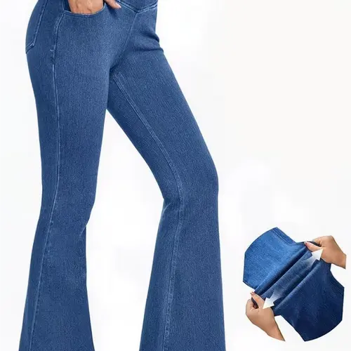 Flared Jeans for Women, High Cross V-Waist Stretch Denim Pants with a Butt Lifting Slimming Fit, Sporty Chic Outdoor Style,travel essentials,camping essentials, Bottom
