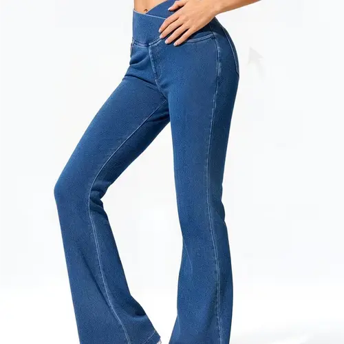 Women's High-Waisted Bootcut Jeans, Sporty Chic Slim Fit with a Stretch Cross V-Waist for Everyday Wear,travel essentials,camping essentials, Outfits, Streetwear,sohochic