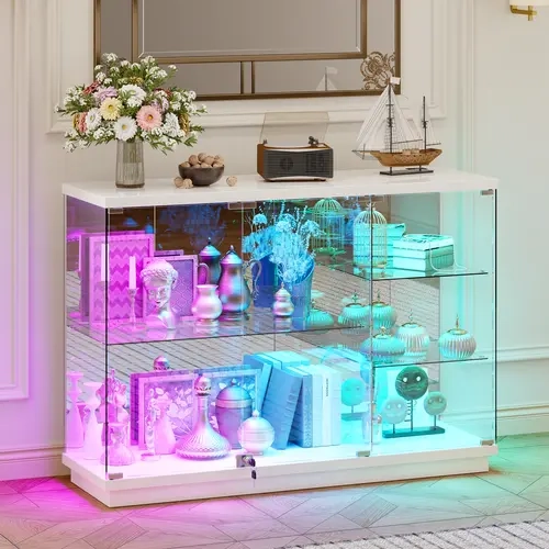 MIU 5-Tier Lockable Display Cabinet - with Glass Door,47.2" W Glass Display Case with 7+5 Lights Modes for Collectibles,Lighted Cabinet with Human Sensor,China Cabinet for Living Room