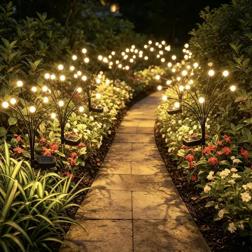 Waterproof Firefly Stake Lights (2/4/8 Pack) - Auto Dusk-On 16/32/64 LED Firefly Look Outdoor Glow Decor, Water Resistant Solar Landscape Picks for Yard Patio, Solar Outdoor Lights