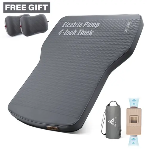 Hikenture Foldable Tesla Model Y Sleeping Mattress, Electric Pump Self-Inflating Pad with 4in Plush Support, 9.5 R-Value Warm Insulated Foam-Air Bed, Removable & Washable Wear-Resistant Camping Pad