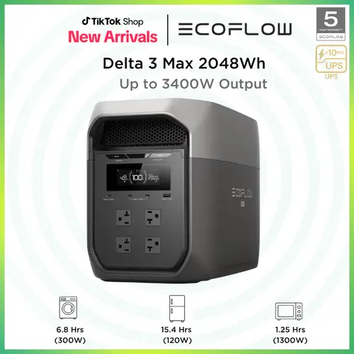 [LIVE] DELTA 3 Max Portable, 2048Wh LiFePO4 Battery, Solar Generator, 3400W X-Boost Output, Ultra-Fast 0-80% Charging in 1.13 Hr, Home Backup & RV Camping