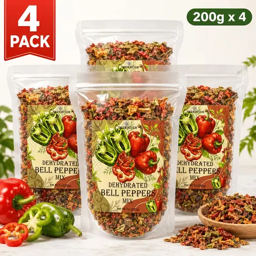 4-Pack Dried Bell Pepper Blend, Red & Green Dehydrated Pepper Pieces in Resealable Bags, Colorful Veggie Flakes for Pizza, Pasta, Omelets, Soups, Stir-Fries & Instant Meals,sohochic