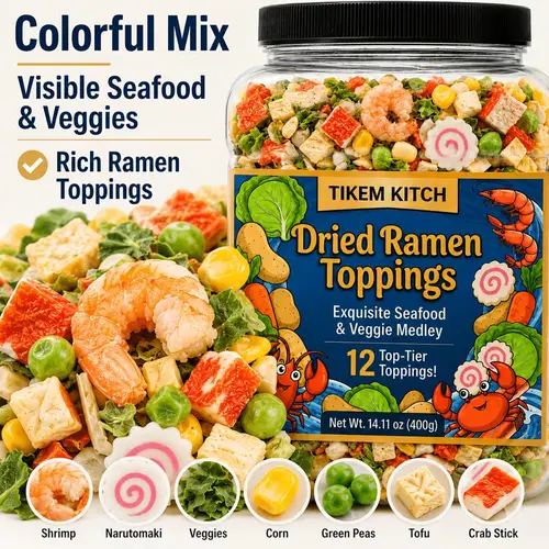 Sugar-Free Asian Noodles Ramen Topper Blend - 14.11 oz Large Ambient Cupboard Jar with 12 Assorted Add-Ins (Shellfish, Corn, Peas, Tofu Cubes, Narutomaki, Crab Stick, Cabbage, Vegetable Bits) - Tofu & Crab Stick-Infused, Soups & Miso Ready,sohochic