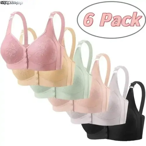Women's Front Close Sports Top Bra 6-Pack/3-Pack - Luxury Wire-Free Cups Padded Yoga Bra with Thin Cotton Fixed Cups, Breathable Adjustable Mom Tank Lingerie for Daily Wear, 3pcs Mixed Color