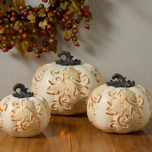 S/3 In/Outdoor Flicker Flame Stacking Pumpkins by Valerie