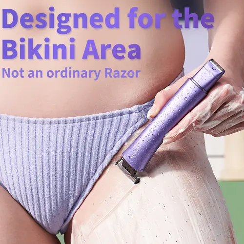 BreezeNu Women's Cordless Bikini Shaver & Hair Trimmer, Hypoallergenic Titanium-Coated Blades for Painless Grooming, IPX7 Waterproof with LED Light, Rechargeable, Flexible Cleansing Hair Removal Tool for Daily Care