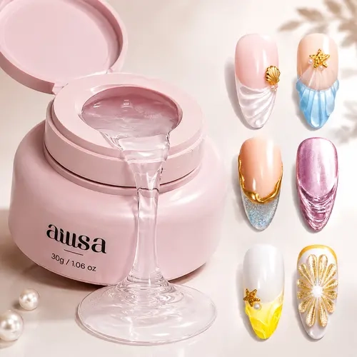 AILLSA 4-in-1 Multi-Use Nail Art Gel, 3D Nail Art Design Gel, Works with Chrome, Aurora & Pearl Powder, Strong Hold Nail Gem Adhesive for Charms For Summer Beach & Vacation Nails TikTokShopBackToSchool sohochic