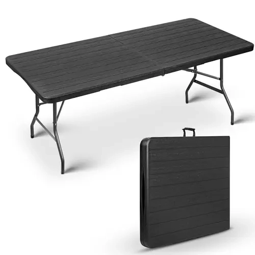 6FT Rectangular Heavy-Duty Foldable Table with Built-in Fold & Go Handle, Stable Steel Legs, Metal/Plastic Home Supply for Indoor/Outdoor Camping, Events