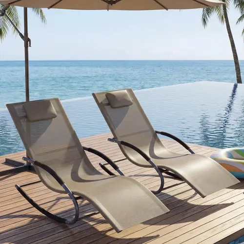 GARVEE Ergonomic Reclined Outdoor Lounge Chair - Outside Chair, Patio Backyard Outdoor Living Furniture, Breathable EV Fabric, 300 LBS Capacity, Soft NBR Armrests, Non-Slip Stable Feet, Easy Setup, Summervibes Flash Sale Item for Garden Poolside