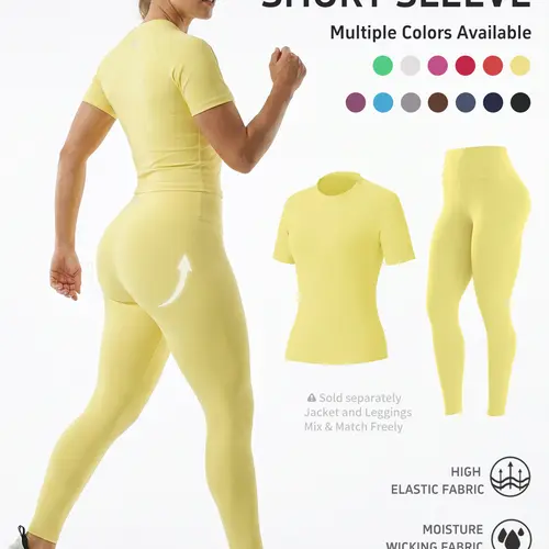 Uncia Active Women's Activewear Workout Set - New Summer Raglan Short Sleeve Crop Top, High-Waist Slim-Fit High-Stretch Quick-Dry Moisture-Wicking Yoga Leggings for Gym, Running Daily Wear,sohochic sohochic sohochic