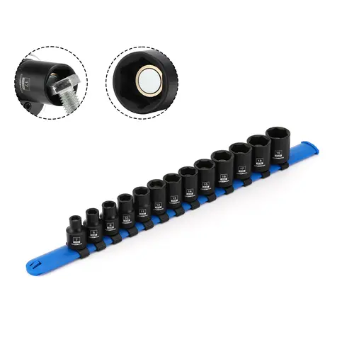 CASOMAN 13PCS 3/8"-Drive Magnetic Shallow Drive Sockets, 6-Point Flank Drive Design Socket Wrenches, Chromium-Molybdenum Steel Metric (7mm-19mm) Tools for Impact Work with Laser Markings, Flat Fasteners, Metric Sizes sohochic, 7Mm To 19Mm,toolupgrade