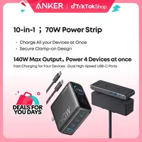 Anker Nano Power Strip - 1500J Surge Protection, 5 ft Extension Cord, 70W Max Gaming Desk Accessory, 6 AC Ports, 2 USB-A, 2 USB-C + 140W GaN Laptop Fast Charger, 4-Port Multi Adapters with LCD Screen, Intuitive Touch Controls, Usb C Adapter