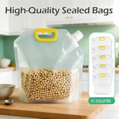 10-Count Washable Reusable Airtight Food Storage Bags with Lids - Leak-Proof, Expandable, Large-Capacity Stand-Up Containers for Kids, Outdoor Camping - Storage Organization Portable Homegoods for Freshness