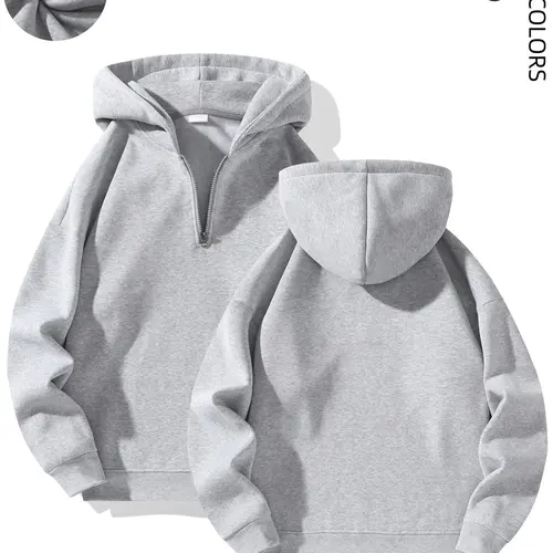 Men's Plain Long-Sleeve Half-Zip Fleece Sweatshirt - Stylish Hoodie for Back to School Haul, Gifts for Him, Couple Matching Tops, Longsleeves,sohochic