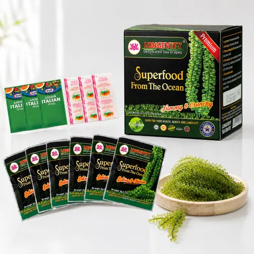 Longevity Dehydrated Sea Grapes 4 Packs of 4.23 oz Green Caviar Umibudo Latok Seaweed Organic Premium Quality Crunchy Flavor Superfood From The Ocean