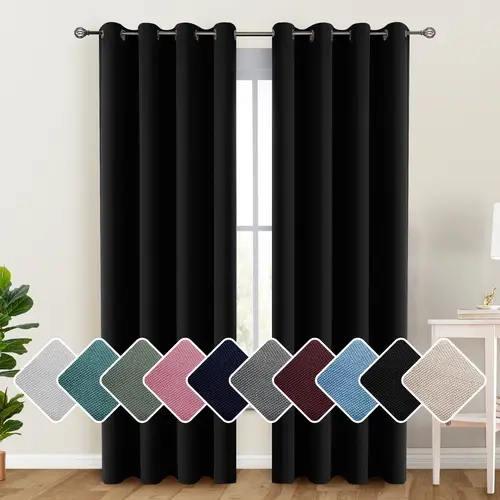 LDC LUX DECOR COLLECTION Classic Solid Flat Weave Room Darkening Curtains (2 Panels) - Thermal Insulated, Soundproof Grommet Window Treatments for Living Room, Curtains for Bedroom, Heavy-Duty Noise Reducing Drapes
