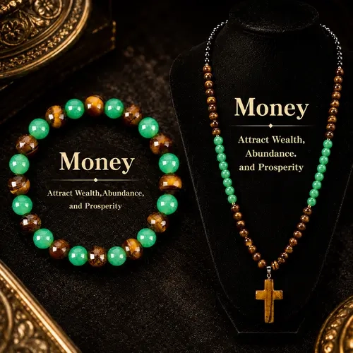 ARPURRAINA 2-Piece Beaded Set - Tiger Eye & Green Aventurine Cross Pendant Necklace and Money Bracelet for Women, Spiritual Jewelry Accessories for Good Luck & Wealth, Accessories For Women, Bracelets For Women,sohochic