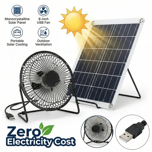 【Back To School】15W Rechargeable Energy-Efficient Solar Powered Fan, 8-Inch USB Exhaust Fan with Compact Monocrystalline Solar Panel, Power Bank Compatible Outdoor Gadget for Camping, Greenhouse#FathersDayGift,toolupgrade