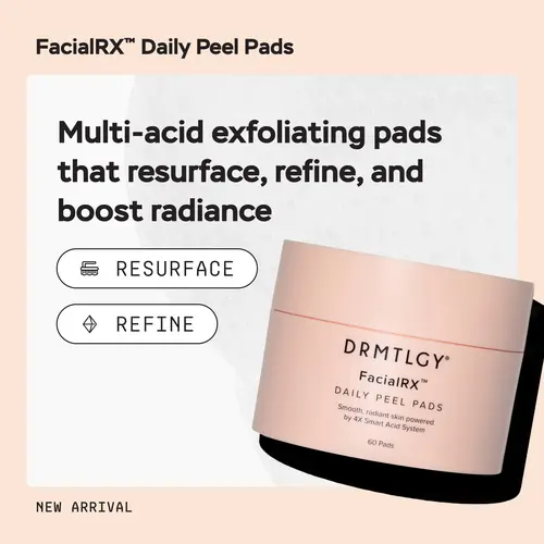 DRMTLGY FacialRX Daily Peel Pads with Mandelic, Lactic, Succinic, and Salicylic Acid. Gentle Barrier-Friendly Exfoliating Pads