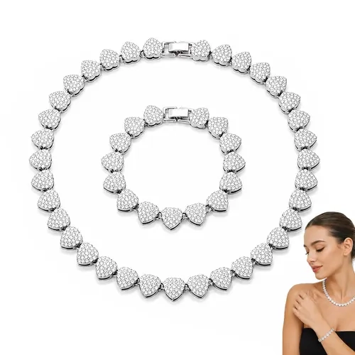 YLNWH 2pcs Set Heart Shaped Cuban Chain Necklace Set for &,Hip Hop Style Choker Set,Luxurious Jewelry Set for Valentine's Day Gifts, Birthday,Everyday & Party Wear, for Teenager