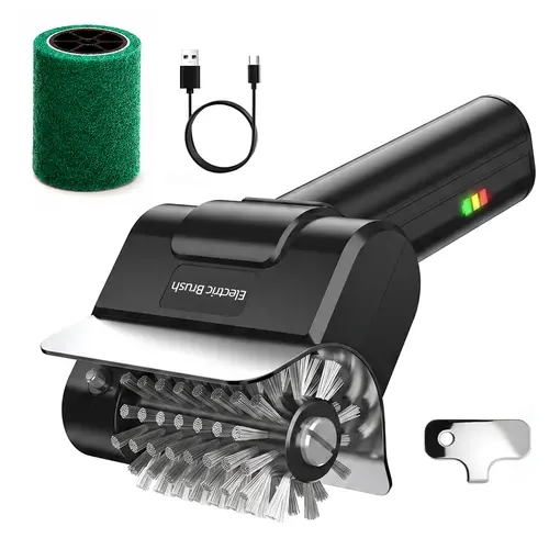 YEEWHALE Rechargeable Electric BBQ Cleaner - 1100RPM Cordless Stainless Steel Metal Tool, 2000mAh Battery, Safe Lock, Detachable Rotating Washable Head, Grill Accessories for Outdoor Grilling