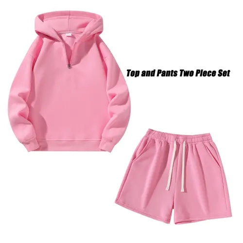 Men's 2-Piece Slim-Fit Knitting Set - Long Sleeve Half-Zip Hooded Sweatshirt & Plain Wide-Leg Athletic Shorts, Adjustable Drawstring Elastic Waistband, Male Clothing, Fashion Streetwear, Comfy College Clothes Casual Menswear, Drip Clothing,sohochic