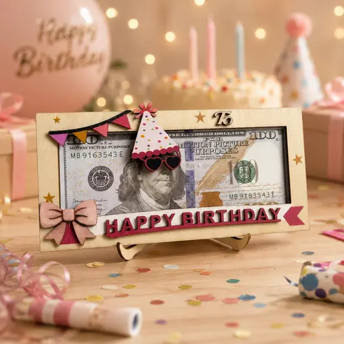 Birthday Money Holder, Wooden Cash Gift Box, Creative Birthday Gift for Kids, Teens, Women & Men