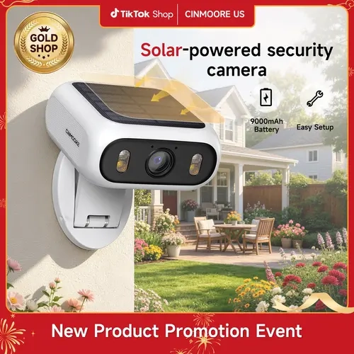 CINMOORE Solar Security Camera –2.5K HD, Wireleess 2.4GHz 5GHz Dual Band WiFi Camera , Outdoor,  Continuous Poweer，Easy Magnetic Install,Smart Garage & Yard Guard, Full‑Color Night Vision, Motion Alerts, Two‑Way Audio, App Control – All in One, Mount, Cha