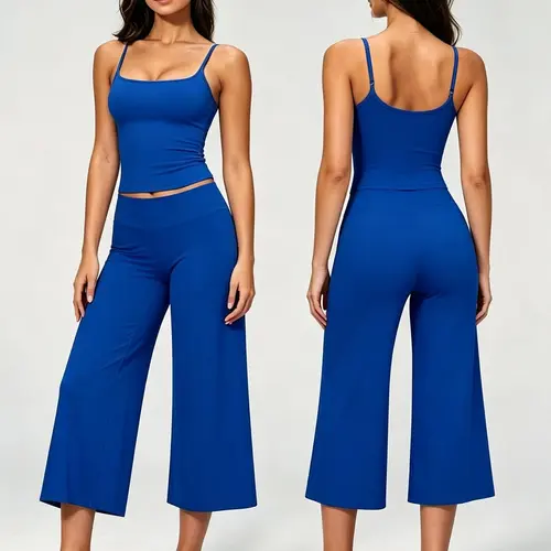Capri Legging Going Out Casua Tracksuit Sets for Women 2 Piece, Square Neck Cutout Back Cami Top + Loose Straight-Leg Capri Pants, Cool Quick-Dry Workout Outfit, Summer Fitness Outfit, Exercise Clothing, Perfect for Daily Outings, Jogging, Gym