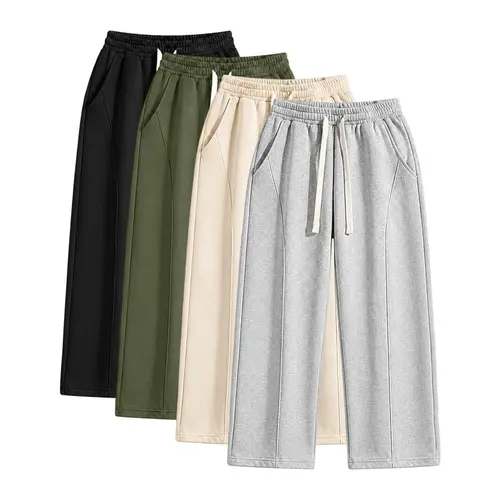 Men's Plain Polyester Warm-Lined Athletic Trousers, Casual Sportswear Sweatpants with Adjustable Ultra-Wide Drawstring Waist, Baggy Wide Fit for Autumn-Winter School & Everyday Wear, Casual Sportswear Pants, Back To School Haul,sohochic