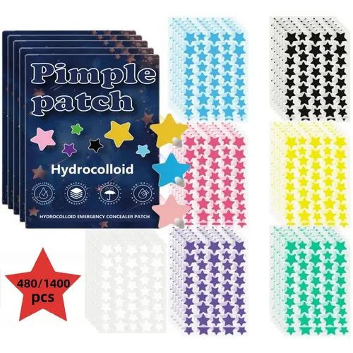 Star-Shaped Hydrocolloid Acne Zit Covers Bulk (480/1400 Count) - Gentle, Fragrance-Free, Alcohol-Free Acne Spot Treatment for Sensitive Facial Skin, 24-Month Shelf Life, Suitable for Daily Use & All Skin Types,sohochic