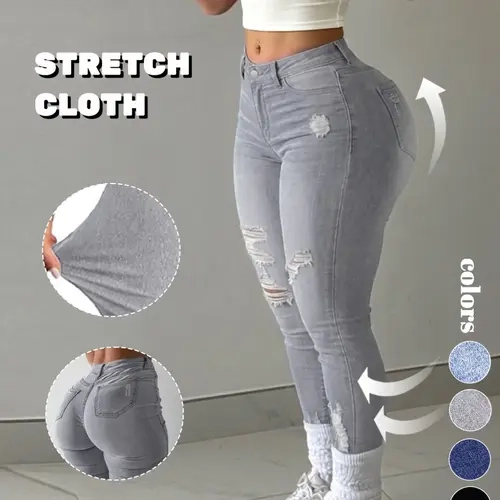 GILIPUR Women's Washed Mid-Low Waist Ripped Skinny Jeans, High-Stretch Butt-Lifting Ankle-Length Denim Bottom Pants with Frayed Hem, Multi-Color, Y2K Casual Streetwear for Daily & Club Wear #TChic