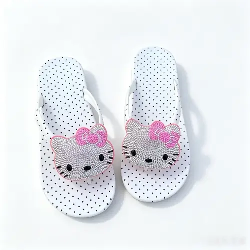 Sanrio Polka Dot Shiny Hello Kitty Flip Flops Cute Kawaii Non-Slip Summer Slides Indoor Outdoor Footwear for Girls Women