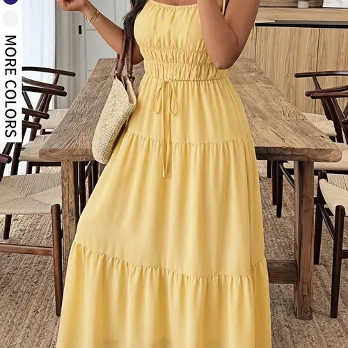 Boho Casual Long Tiered Ruffled Dress with Bows and Knot, Elegant, Romantic and Feminine, Perfect for Summer Parties