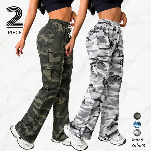 Women’s Cargo Workout Pants - Essential Feminine Sportswear Garment, Large-Capacity Pockets, Elastic Waistband With Drawstring, Breathable Form-Fitting Activewear Piece, Suitable For Outdoor Leisure & Camping, Summery Vibe,sohochic