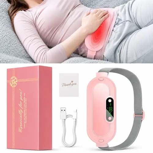Wireless Heating Pad - Portable Cordless Graphene USB Recharge Belly Wrap with LED Display, 3 Temp Levels, 4 Massage Modes for Women's Period Cramp, Back/Belly Pain Relief Household Self Care Gadget (Pink),sohochic