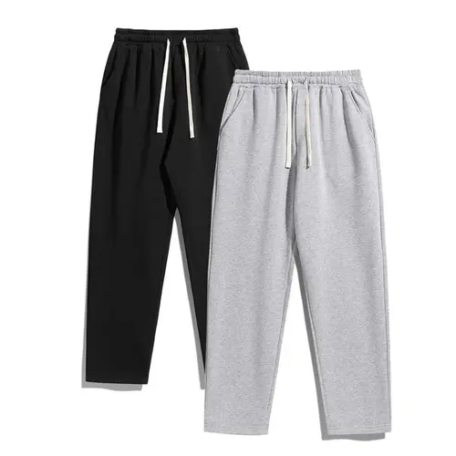 Men’s 2-pack fleece sweatpants, loose straight-leg streetwear pants featuring a relaxed fit and an adjustable elastic waistband, suitable for autumn and winter wear.