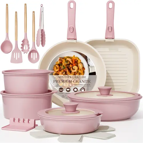 [Official] Astercook 23pcs Detachable Handle Nonstick Ceramic Coated Cookware Set - Saucepans, Steamer, Silicone Shovel, Silicone Spoon, PFOA-Free Nontoxic Easyclean Bundle Kitchen Supplies for RV Kitchen, Pots and Pan Set