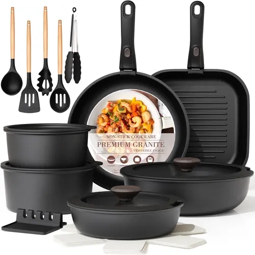Astercook 23PCS Ceramic Nonstick Cookware Set - Pots and Pans with Lids, Detachable Handle, Steak & Egg Frying Pans, PFOA-Free Compact Stylish Aluminium Anti-Adhesive Cooking Set for RV Kitchen, Pots And Pans Set, Non Stick Cookware Sets