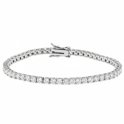 JTV Classic Round Cut Synthetic White Cubic Zirconia Jewelry Bracelet for Adults, 10.08ctw Rhodium Over Brass, 7.25-8" L x 0.16" W, Box Clasp Closure, Casual Wear Diamond Simulant, Tennis, White Cubic Zirconia Rhodium Over Brass Tennis Bracelet