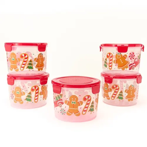 LocknLock Set of 5 Gingerbread Printed Canisters