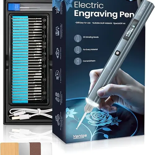 Premium Dark Grey Wireless Rechargeable Engraving Pen Kit - 5-Speed Adjustable, LED Light, Batteries Included, 31 Metal Bits, Portable Engraving Tool, Multipurpose for Metal & Wood, Beginner Gift, Adjustable Speed,sohochic