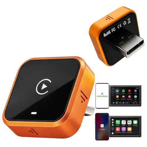 2026 New Wireless Automotive CarPlay Converter, Wired to Wireless for Smart Device Connectivity, 35g Mini Cube USB-A, Stylish Orange Finish, Car Accessories,sohochic