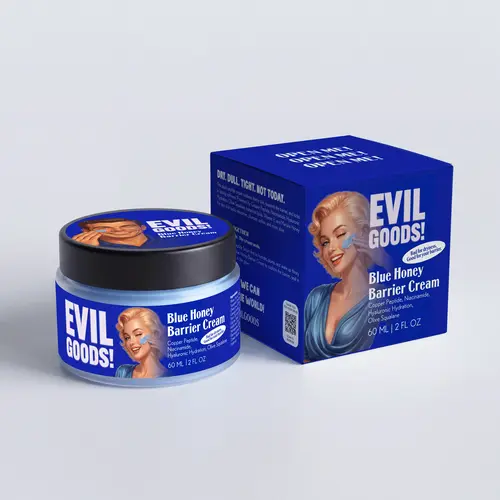 EVIL GOODS Blue Honey Barrier Cream - Lightweight Grape Serum Moisturizer with Copper Peptide, Niacinamide, Hyaluronic Acid, Calophyllum Inophyllum (Tamanu) Seed Oil, Botanical Oils - Hydration Boost for All Skin Types (2 oz)