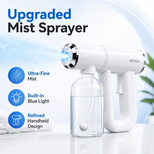 MREGB Professional Nano Spray Gun & Blue Light Nebulizer. Cordless Rechargeable Fine Mist Atomizer. Portable Disinfectant & Sanitizing Steam Sprayer for Barber, Salon, Home Cleaning & Car Interior. tiktokshopbacktoschool,back to school,back to school haul
