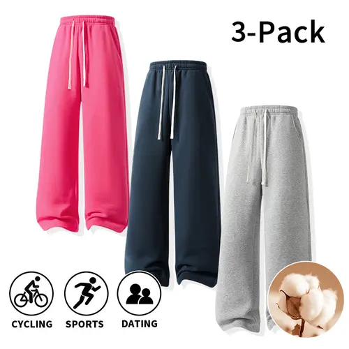 Men's 3-Pack Cotton Blend Loose-Fit Drawstring Wide Leg Baggy Sweatpants - Sporty Chic Athleisure Bottoms, Jogging Sports Pants, Soft Warm Autumn Winter Holiday Loungewear Trousers, Men's Sweatpants