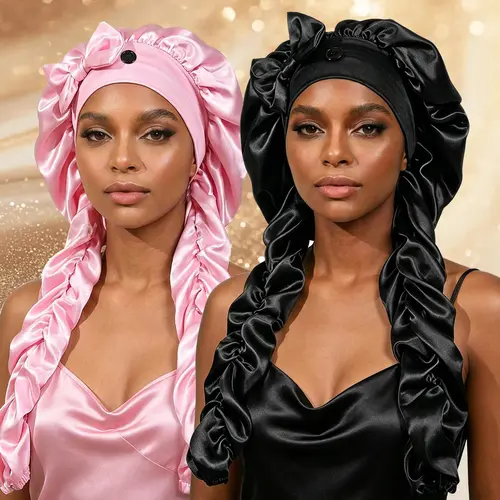 Satin Heatless Curl Bonnet for Sleeping - Accessories for Women, No Slip Secure Fit Keeps Bonnet in Place, Long Ribbons for Braids & Long Hair, Heatless Styling Tools, Fabric Haircare Accessory, One Size, No Heat Curler