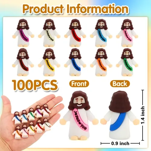 100 Pcs Little Jesus Figures, Jesus Loves You Figures, Mini Jesus Figurines in Bulk, Tiny Baby Jesus Figures for Crafts Pocket Hide and Seek, Sunday School Religious Party Favors Gift