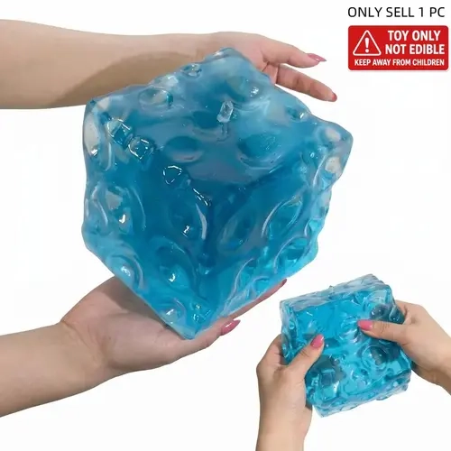 Giant Jelly Cheese Cube Squishy Toy, Transparent Moldable Squeeze Fidget Toy, No-Rebound Sensory Stress Relief Desk Toy, Soft Moldable Fidget